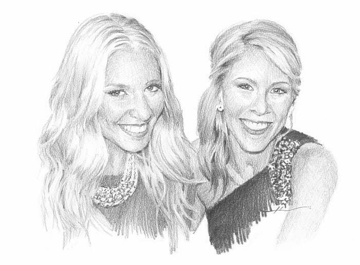 Pencil family portrait from a photo of blonde sisters by portrait artist Mike Theuer