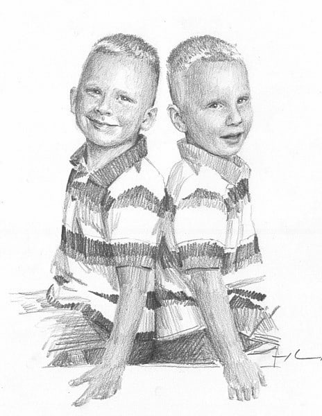 brothers drawing from a photo by portrait artist Mike Theuer