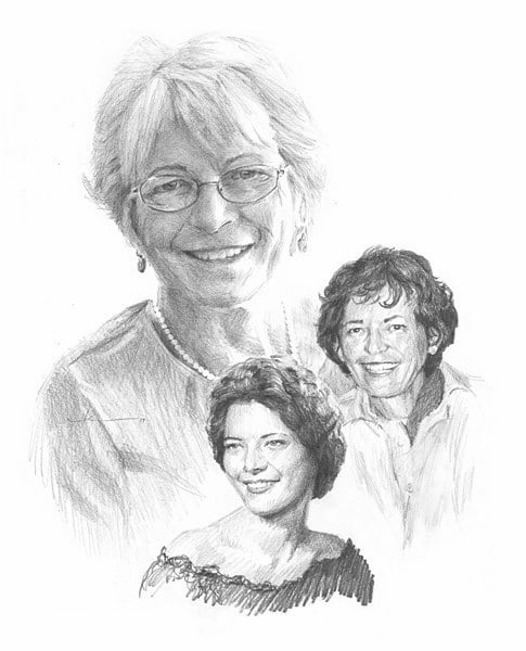 departed mom montage pencil portrait from a photo by portrait artist Mike Theuer