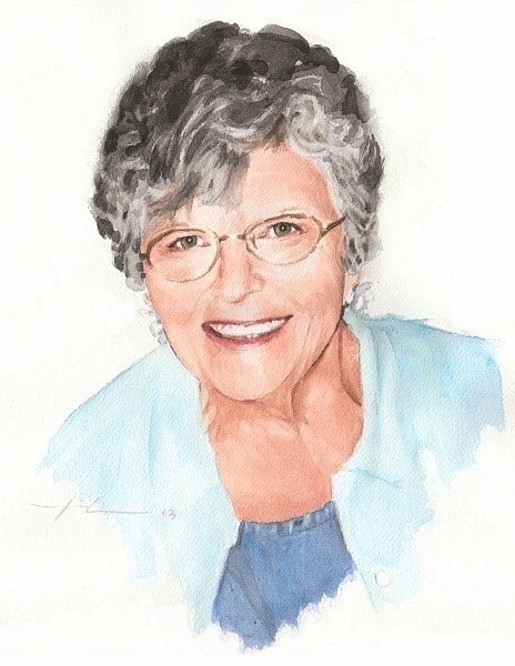 departed mom watercolor portrait from a photo by portrait artist Mike Theuer