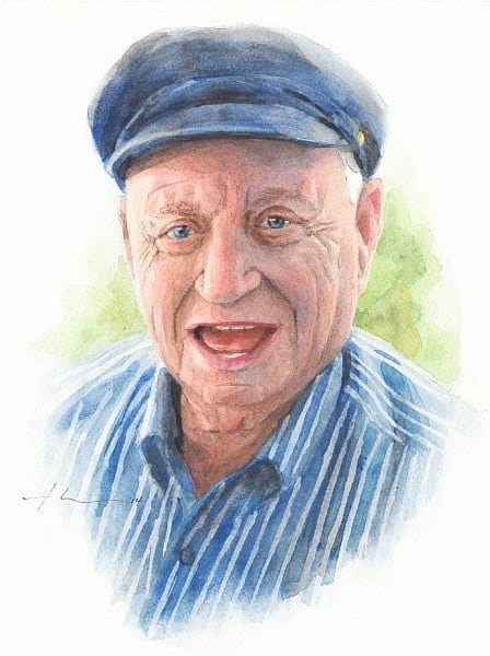 grandfather watercolor painting from a photo by portrait artist Mike Theuer