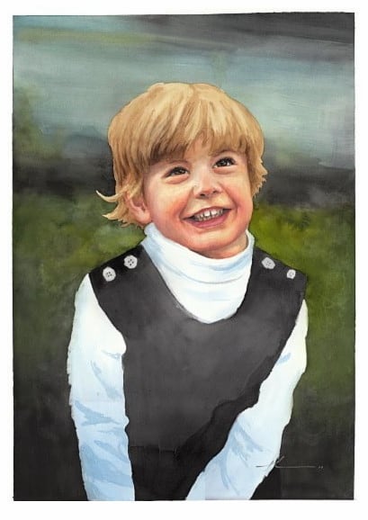 little boy watercolor painting from a photo by portrait artist Mike Theuer