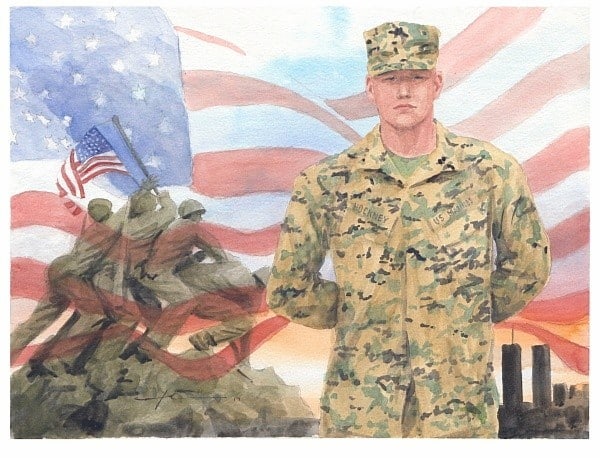 marine_memorial watercolor portrait from a photo by portrait artist Mike Theuer