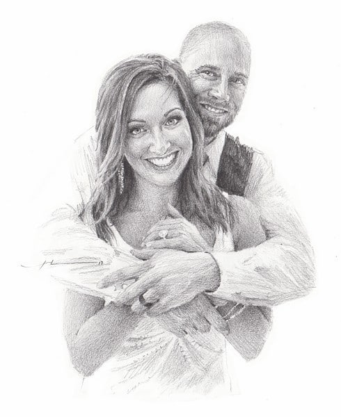newlyweds 111 pencil portrait from a photo by portrait artist Mike Theuer
