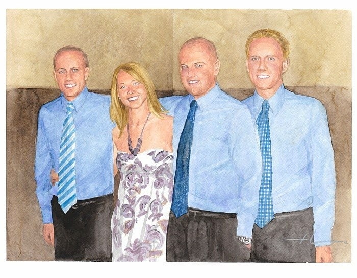 siblings watercolor painting from a photo by portrait artist Mike Theuer
