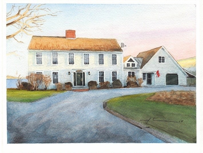 sunset house watercolor portrait from a photo by portrait artist Mike Theuer