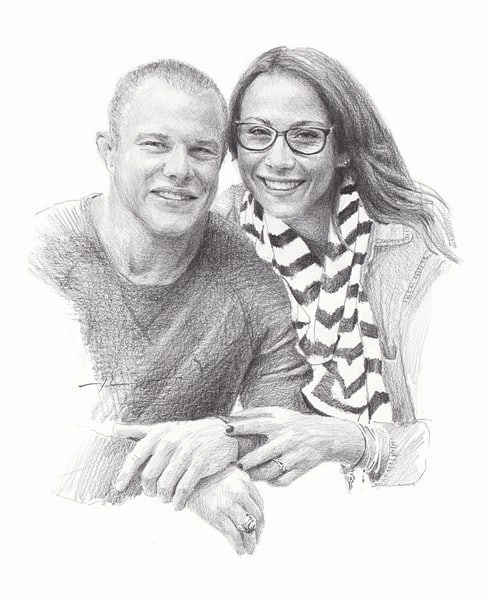 wedding couple 11 pencil portrait from a photo by portrait artist Mike Theuer
