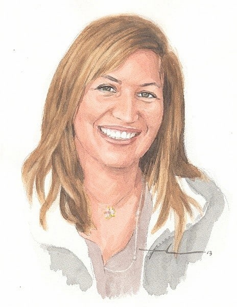 wife watercolor portrait from a photo by portrait artist Mike Theuer