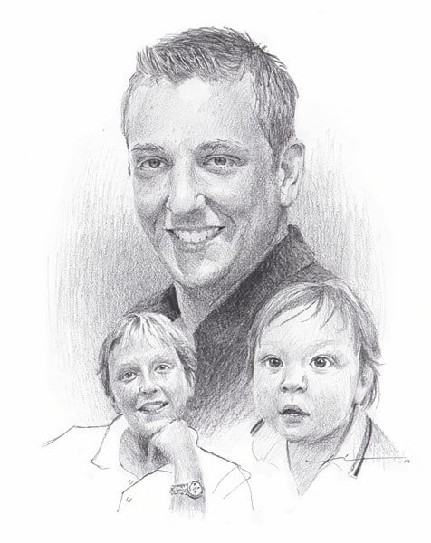 young man three ages pencil portrait from a photo by portrait artist Mike Theuer